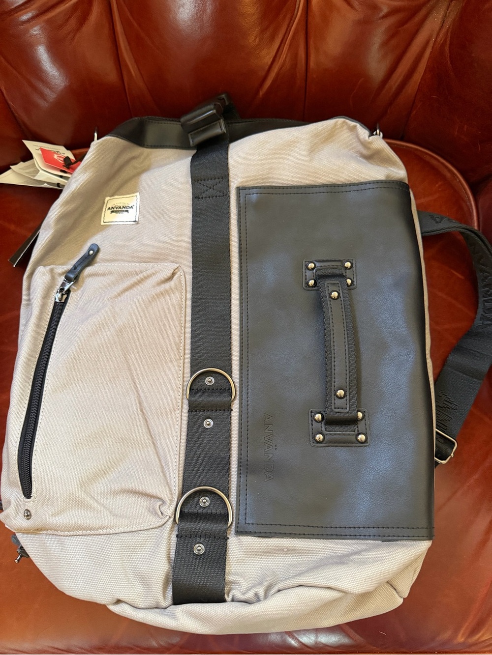 Beautiful Anvanda Stockholm canvas and leather backpack- large. NWT
